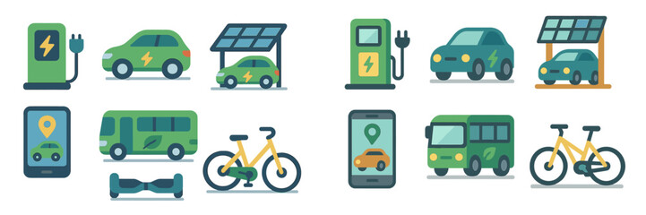 Poster - Electric vehicles and sustainable transport options illustrated in a modern design