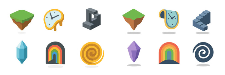 Poster - Creative graphic design elements showcasing clocks, crystals, and abstract shapes in a minimalistic style
