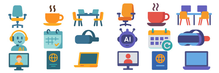 Poster - Colorful icons showcasing remote work tools and technologies for productivity in modern workplaces