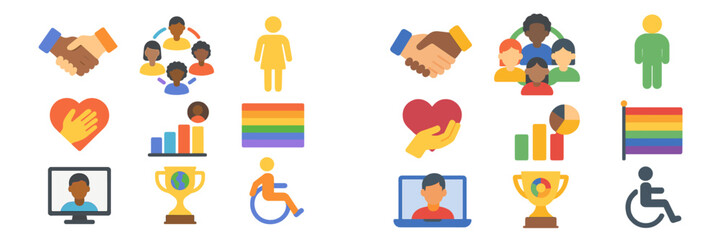 Aufkleber - Diverse icons representing community, support, and inclusion in various activities and themes
