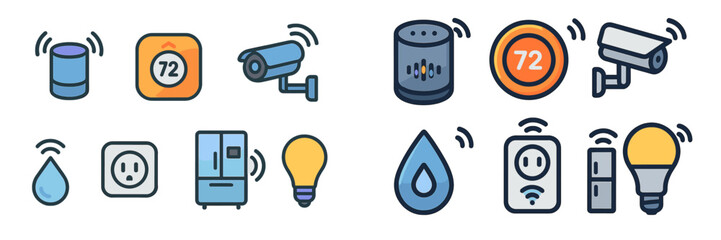 Poster - Icons representing various smart home devices and their functions, showcasing modern technology for everyday living