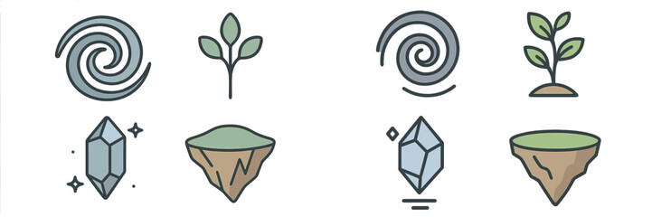 Poster - Creative illustrations of swirling patterns, plants, and crystals in a minimalist style
