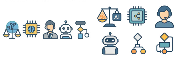 Poster - Explore the impact of artificial intelligence on various sectors through illustrative icons representing technology and ethics