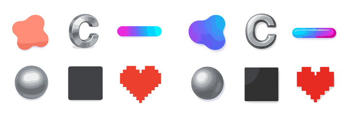 Poster - Colorful collection of abstract shapes and symbols set on a white background