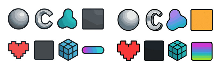 Poster - Digital icons representing various geometric shapes and designs for a modern interface or application concept