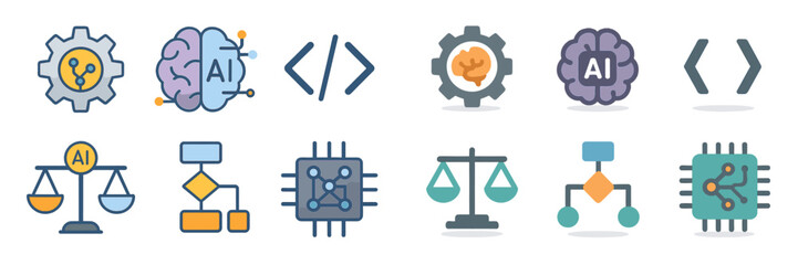 Poster - Various icons representing artificial intelligence concepts and technology