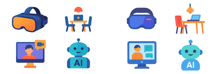 Poster - Exploring virtual reality and artificial intelligence concepts in a modern workspace with various tech devices