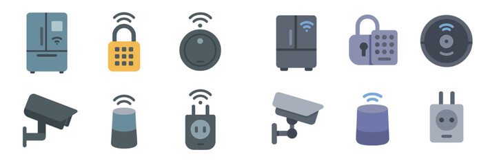 Poster - Smart home icons representing various connected devices and security features for modern living environments