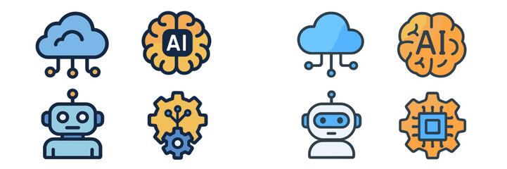 Poster - Exploration of artificial intelligence icons illustrating technology concepts and elements of cloud computing