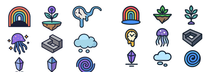 Poster - Colorful icons and symbols depicting nature and abstract concepts in a creative arrangement