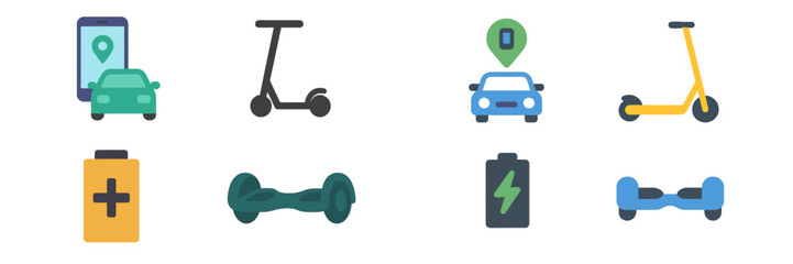 Poster - Icons representing various modes of transportation and charging options in a modern urban environment