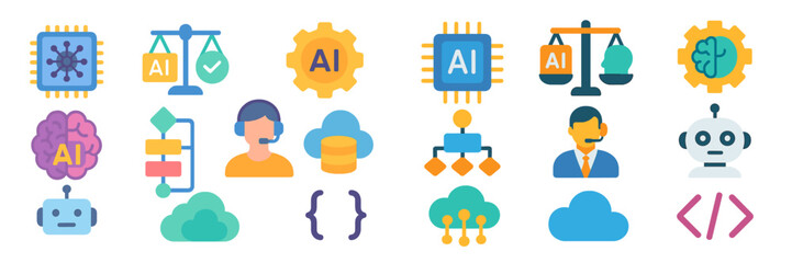 Poster - Illustration of artificial intelligence concepts with various icons representing technology and communication activities