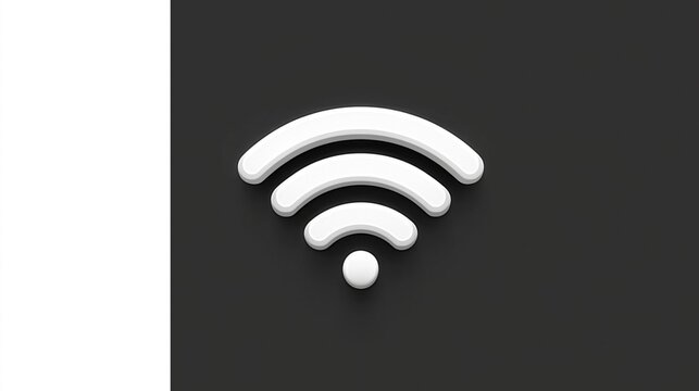 3D rendered white WiFi symbol on dark background – tech icon for network connectivity, ideal as wallpaper, poster, representing internet, wireless signal, digital communication and modern design