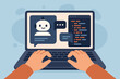 © Bruno - Hands Typing on Laptop with AI Chatbot, Virtual Assistant, and Code Interface. Artificial Intelligence, Automation, Smart Digital Support, Technology Communication Concept