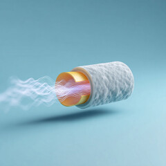 Poster - Stylized 3D rendering of a textured tube, cutaway view revealing interior and energy flow. Illustrates concepts like transmission, innovation, or technology. Soft, modern aesthetic.