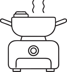 Poster - Portable Stove Icon, Camping Cooking Equipment with Pot, Clean Minimalist Travel Gear in Black Line Illustration
