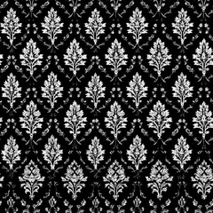 Poster - seamless intricate design showcases indian pattern in white on black backdrop. the elegant motifs evoke cultural richness, ideal for backgrounds textiles and digital projects generative ai