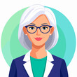 © janti - Mature Woman in Blue Suit Illustration with White Hair and Teal Background in Vector Graphics