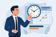 © Katlin - Businessman managing schedule with calendar and clock. Time management and planning concept for productivity optimization. Workflow organization and task deadline setting. Vector.