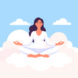 © bella - Meditative Woman in White Practicing Yoga on Clouds with Blue Sky in a Peaceful Illustration