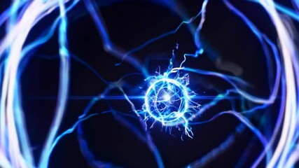 Poster - Plasma ball generating intense electric energy field, swirling with vibrant blue rays and creating mesmerizing electromagnetic spectacle against black background