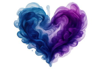 Poster - Vibrant blue and purple swirling ink heart isolated on transparent background