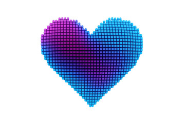 Fototapete - Digital pixel heart in vibrant pink and blue gradient isolated on transparent background