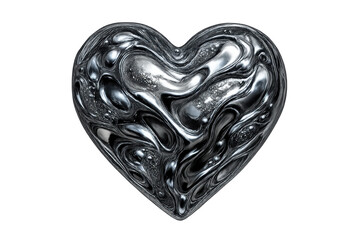 Poster - Gleaming silver liquid metal heart isolated on transparent background, modern art.