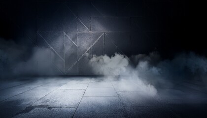 Wall Mural - smoke envelops a room featuring a concrete floor and dark walls