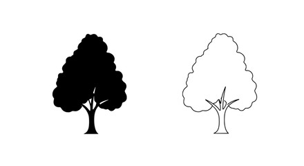 Poster - Monochrome Tree Icon: A simple graphic featuring a tree illustration in two styles: a solid black silhouette and a line art outline. 