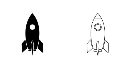 Poster - Rocket Launch Icons: A pair of simple, yet effective rocket ship icons; one solid black, the other an outline. Perfect for startup imagery, app design, or website decoration.