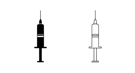 Poster - Syringe Icon Set: A simple yet versatile set of syringe icons, featuring both a filled black and an outlined version, perfect for medical or healthcare related designs.