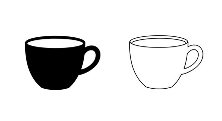 Poster - Coffee Cup Duo: A minimalist depiction of two coffee cups, one a solid silhouette, the other a delicate outline, set against an empty backdrop.