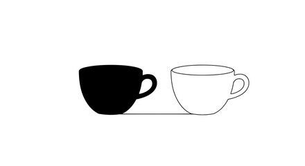 Poster - Contrast and Harmony: Two coffee cups, one filled with darkness, the other outlined with light, standing side by side.