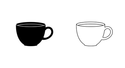 Poster - Duality of Coffee Cups: Minimalist image of two coffee cups, one in solid black and the other as an outline. Emphasizing the classic design.