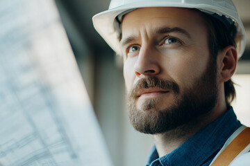 Poster - A portrait of a young man in a construction site, generative AI image