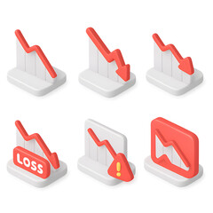 Poster - 3D Isometric UI UX Set Transparent Background Loss Chart Icons - Downloadable Pack for Designers