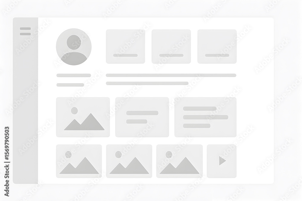 Clean grayscale UI wireframe of user profile dashboard with avatar ...