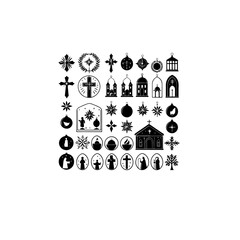 Poster - Collection of various christian themed icons in black and white style