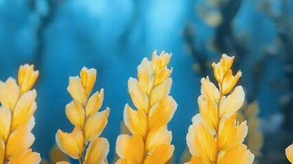 Poster - Golden Floral Display: Vibrant Yellow Blooms Against a Soft Blue Backdrop