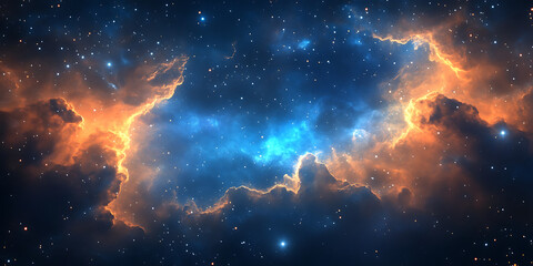 Poster - an amazing nebula, a galaxy background, the vastness of space, clouds and stars, in shades of blue a