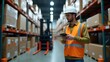© Fatima - Warehouse Worker Scanning Packages with a Handheld ,worker in warehouse with forklift, warehouse worker in warehouse, worker in warehouse,