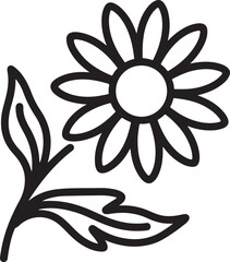 Poster - Bold black line art of a daisy with leaves flower botanical