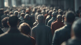 Urban crowd with anonymous individuals walking in city street