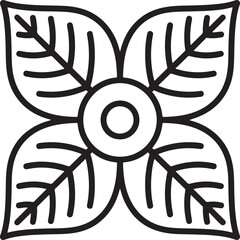 Poster - Stylized floral motif with central circle and four leaf elements illustration line art