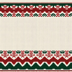 Poster - An elegant and cozy sweater pattern background with a horizontal border made of red, green, and white knitted texture. The center is left blank for text or design elements. 