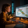 © Swaroop - Professional analyst examining data charts and graphs on a laptop screen in a modern office setting. Ideal for concepts related to business intelligence, data analytics, market research, and performan