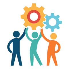 Poster - Three abstract human figures connected in a collaborative team synergy concept