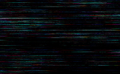 Poster - Screen display glitch and scan lines pattern in multicolor on black