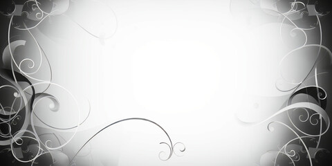 Poster - Abstract floral design with swirls and curves in grayscale with a bright white center